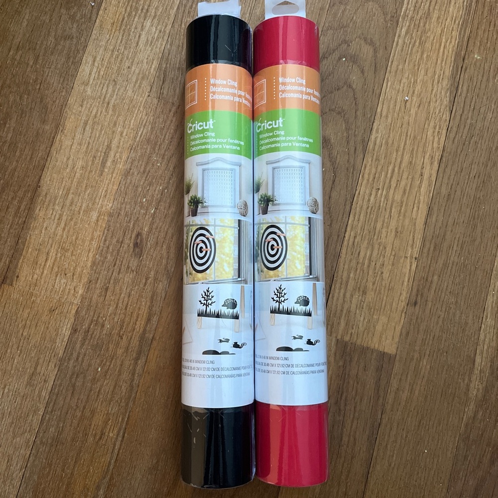 NEW 2 Cricut Window Cling Rolls Black & Red Instant Cling 12" x 48" Brand New